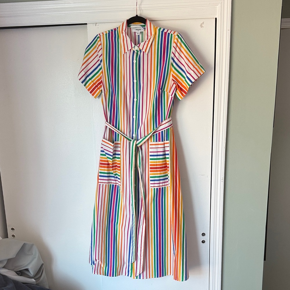 Christopher John Rogers Rainbow Striped Button-Down Midi Dress – Women’s Size 8